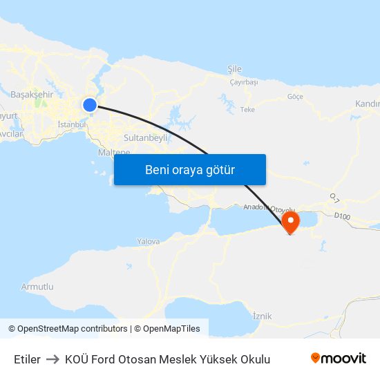 Etiler to KOÜ Ford Otosan Meslek Yüksek Okulu map