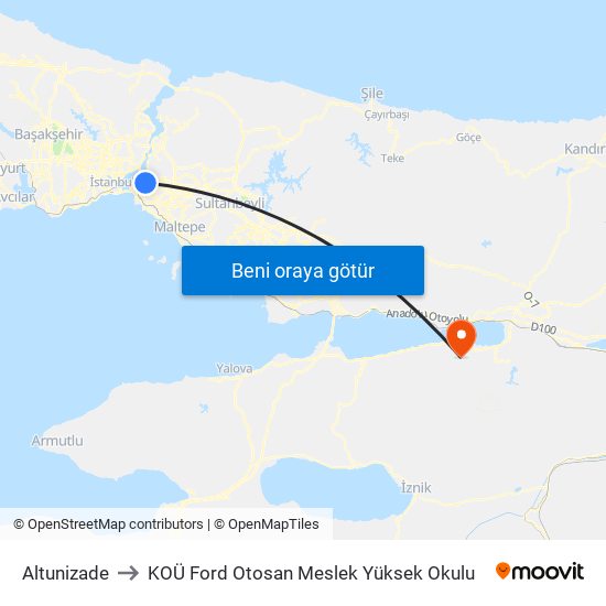 Altunizade to KOÜ Ford Otosan Meslek Yüksek Okulu map