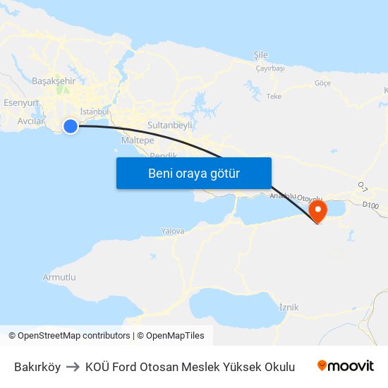 Bakırköy to KOÜ Ford Otosan Meslek Yüksek Okulu map