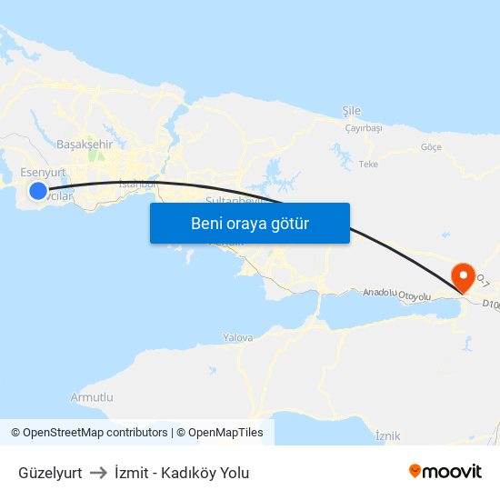 Güzelyurt to İzmit - Kadıköy Yolu map