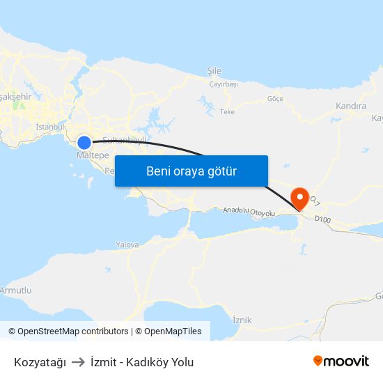 Kozyatağı to İzmit - Kadıköy Yolu map