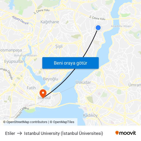 Etiler to Istanbul University (İstanbul Üniversitesi) map