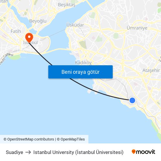 Suadiye to Istanbul University (İstanbul Üniversitesi) map