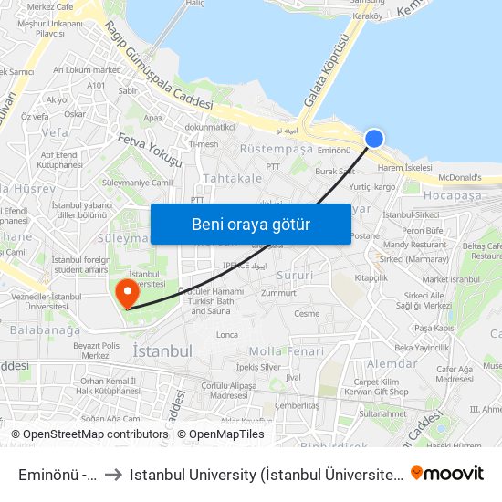 Eminönü - 2 to Istanbul University (İstanbul Üniversitesi) map