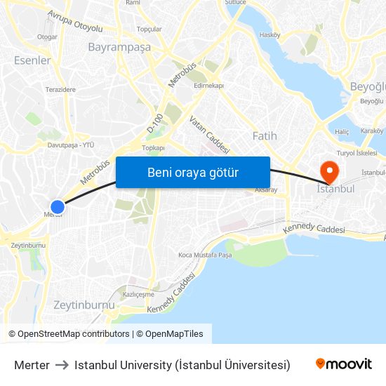 Merter to Istanbul University (İstanbul Üniversitesi) map