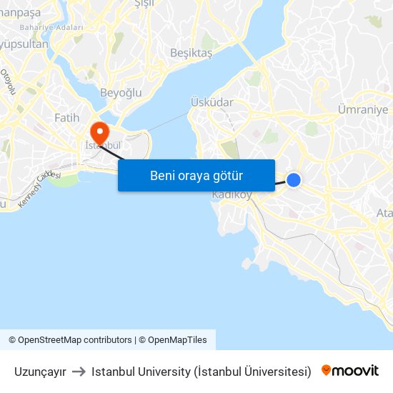 Uzunçayır to Istanbul University (İstanbul Üniversitesi) map