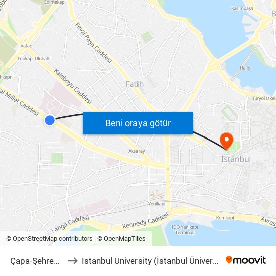 Çapa-Şehremini to Istanbul University (İstanbul Üniversitesi) map