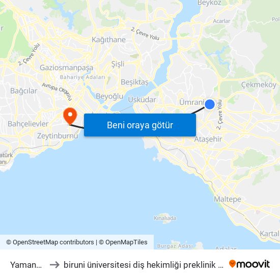 Yamanevler to biruni üniversitesi diş hekimliği preklinik laboratuvarı map