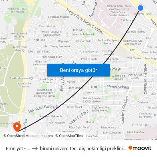 Emniyet - Fatih to biruni üniversitesi diş hekimliği preklinik laboratuvarı map