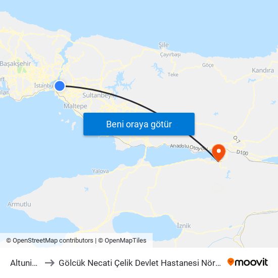 Altunizade to Gölcük Necati Çelik Devlet Hastanesi Nöroloji Polikinliği map