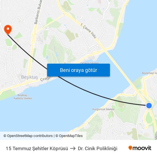 15 Temmuz Şehitler Köprüsü to Dr. Cinik Polikliniği map