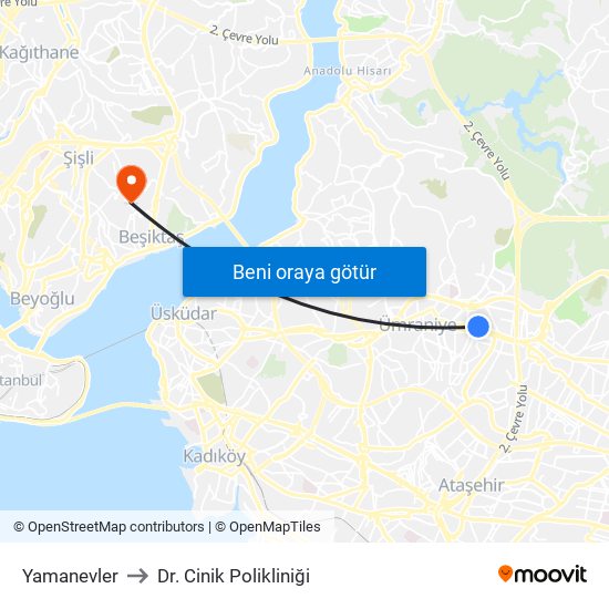 Yamanevler to Dr. Cinik Polikliniği map