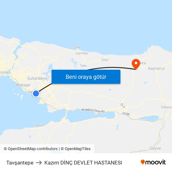 Tavşantepe to Kazım DİNÇ DEVLET HASTANESI map