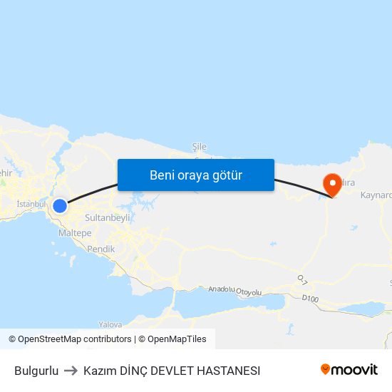 Bulgurlu to Kazım DİNÇ DEVLET HASTANESI map