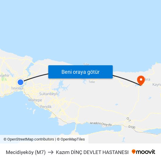 Mecidiyeköy (M7) to Kazım DİNÇ DEVLET HASTANESI map