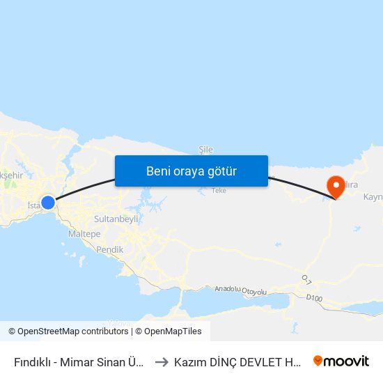 Fındıklı - Mimar Sinan Üniversitesi to Kazım DİNÇ DEVLET HASTANESI map