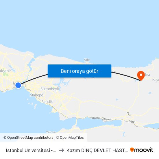 İstanbul Üniversitesi - Laleli to Kazım DİNÇ DEVLET HASTANESI map