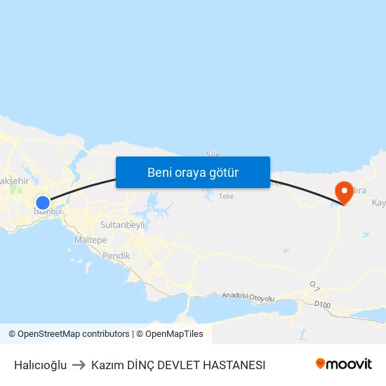 Halıcıoğlu to Kazım DİNÇ DEVLET HASTANESI map