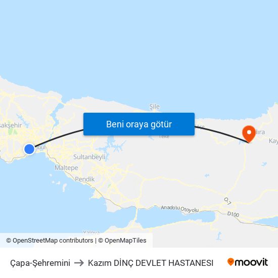 Çapa-Şehremini to Kazım DİNÇ DEVLET HASTANESI map