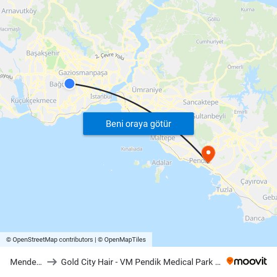 Menderes to Gold City Hair - VM Pendik Medical Park Hospital map