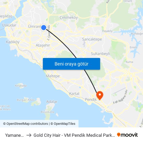 Yamanevler to Gold City Hair - VM Pendik Medical Park Hospital map