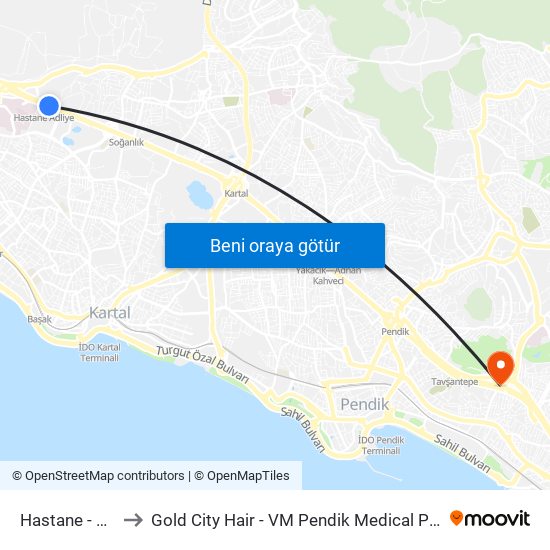 Hastane - Adliye to Gold City Hair - VM Pendik Medical Park Hospital map