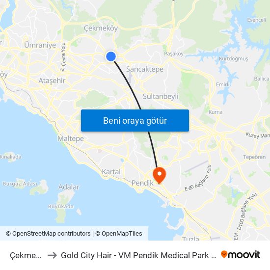 Çekmeköy to Gold City Hair - VM Pendik Medical Park Hospital map