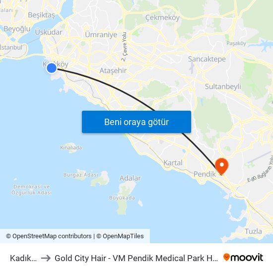 Kadıköy to Gold City Hair - VM Pendik Medical Park Hospital map