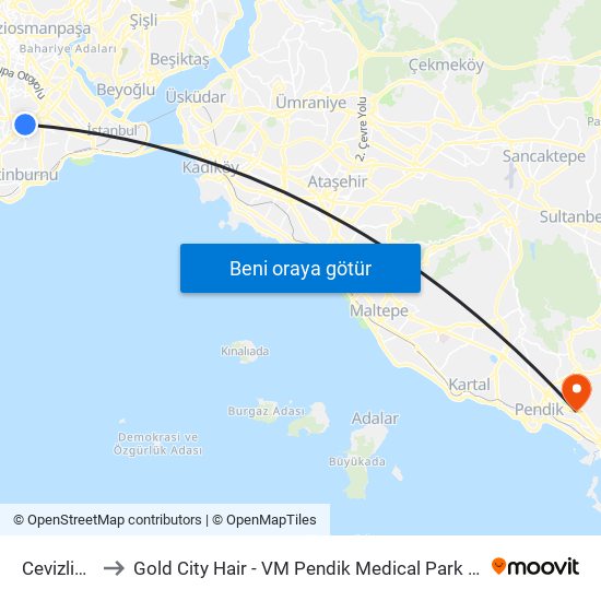 Cevizlibağ to Gold City Hair - VM Pendik Medical Park Hospital map