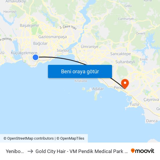 Yenibosna to Gold City Hair - VM Pendik Medical Park Hospital map