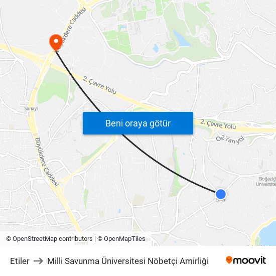 Etiler to Milli Savunma Üniversitesi Nöbetçi Amirliği map