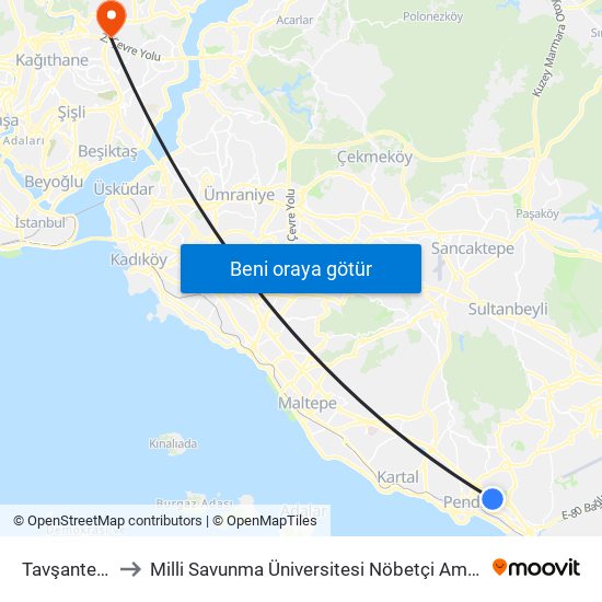 Tavşantepe to Milli Savunma Üniversitesi Nöbetçi Amirliği map