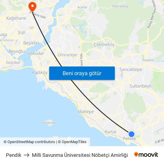 Pendik to Milli Savunma Üniversitesi Nöbetçi Amirliği map