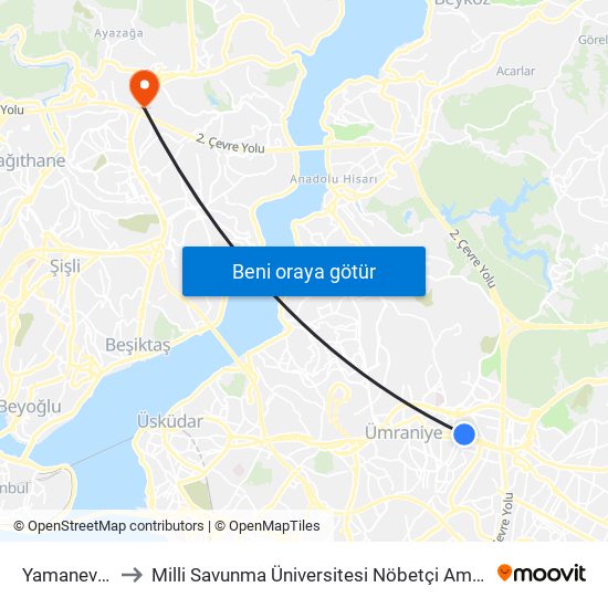 Yamanevler to Milli Savunma Üniversitesi Nöbetçi Amirliği map