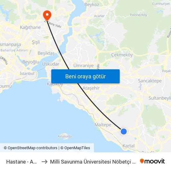 Hastane - Adliye to Milli Savunma Üniversitesi Nöbetçi Amirliği map