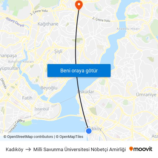 Kadıköy to Milli Savunma Üniversitesi Nöbetçi Amirliği map