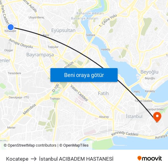 Kocatepe to İstanbul  ACIBADEM HASTANESİ map