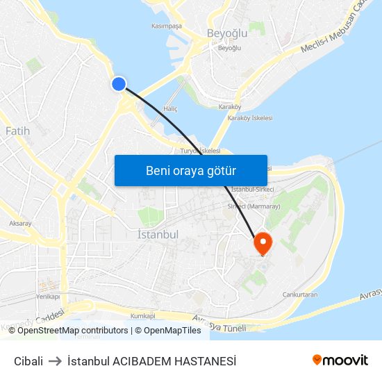 Cibali to İstanbul  ACIBADEM HASTANESİ map