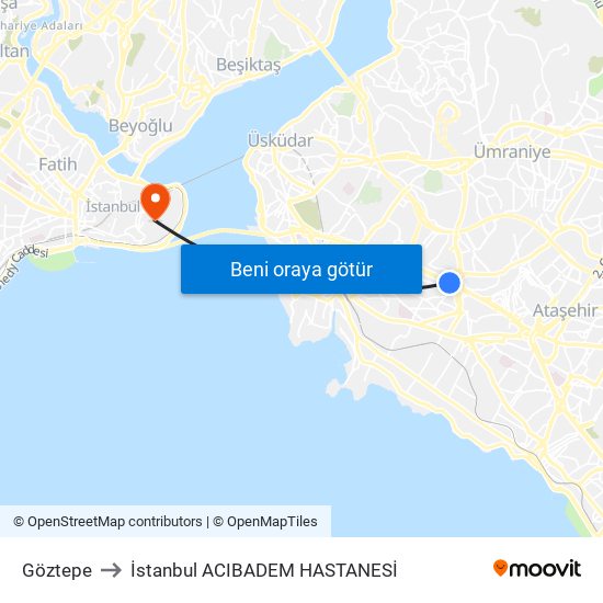 Göztepe to İstanbul  ACIBADEM HASTANESİ map