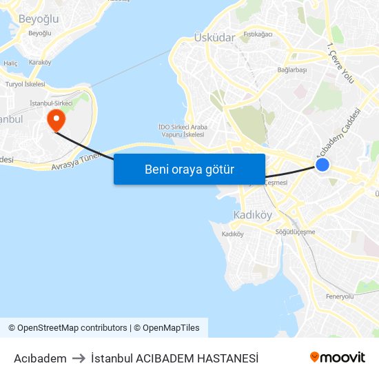 Acıbadem to İstanbul  ACIBADEM HASTANESİ map