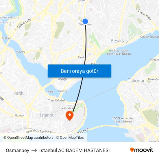 Osmanbey to İstanbul  ACIBADEM HASTANESİ map
