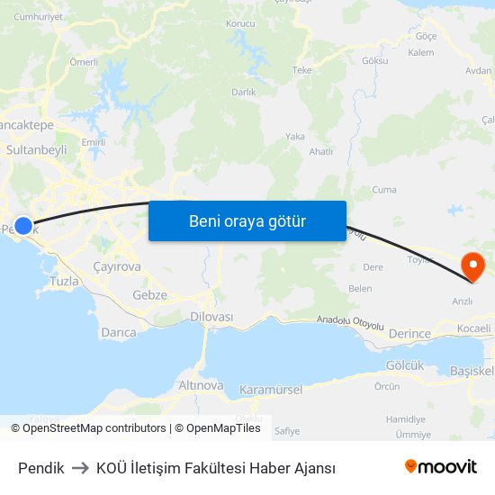 Pendik to KOÜ İletişim Fakültesi Haber Ajansı map