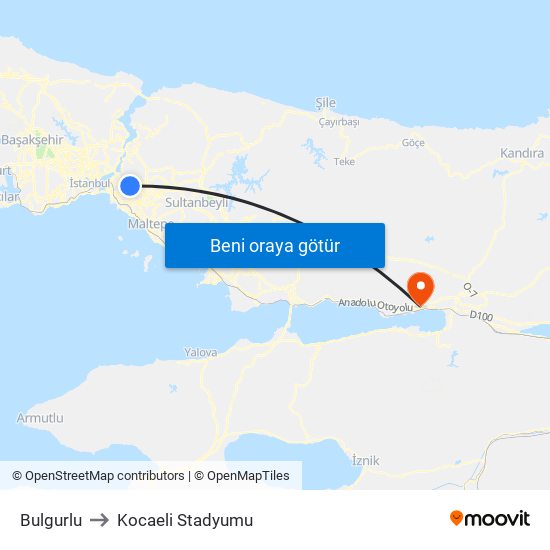 Bulgurlu to Kocaeli Stadyumu map