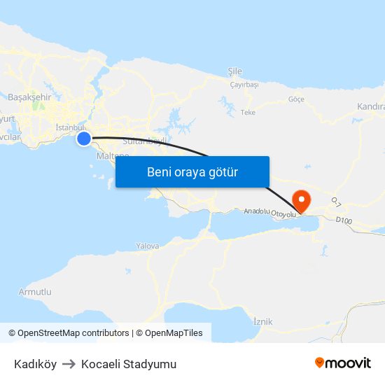 Kadıköy to Kocaeli Stadyumu map