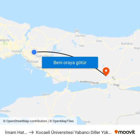 İmam Hatip Lisesi to Kocaeli Üniversitesi Yabancı Diller Yüksek Okulu    - @KOUgoygoy map