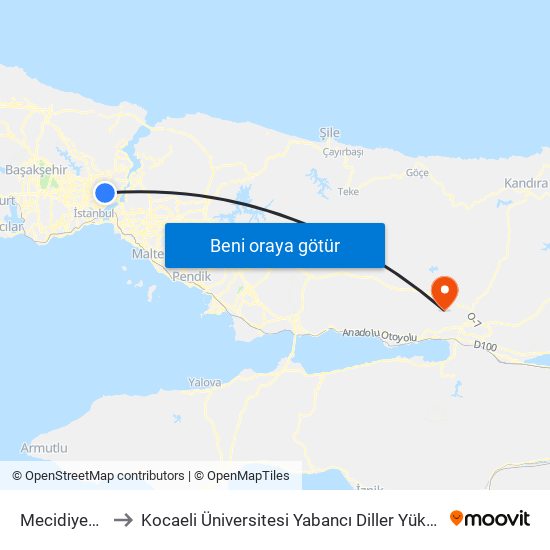 Mecidiyeköy (M7) to Kocaeli Üniversitesi Yabancı Diller Yüksek Okulu    - @KOUgoygoy map