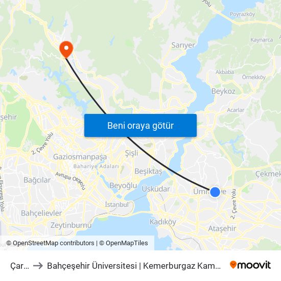 Çarşı to Bahçeşehir Üniversitesi | Kemerburgaz Kampüsü map