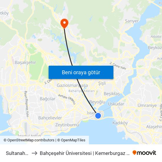 Sultanahmet to Bahçeşehir Üniversitesi | Kemerburgaz Kampüsü map