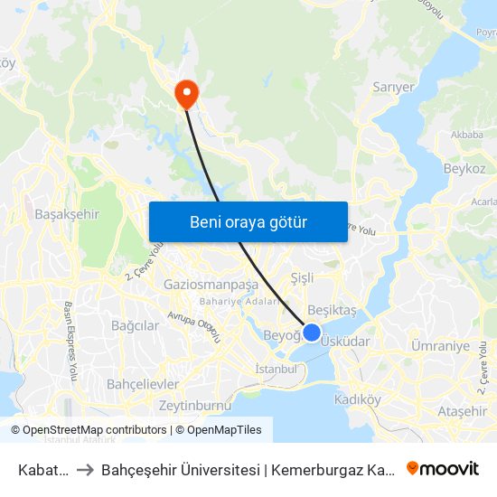 Kabataş to Bahçeşehir Üniversitesi | Kemerburgaz Kampüsü map