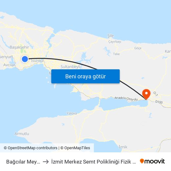 Bağcılar Meydan (M1b) to İzmit Merkez Semt Polikliniği Fizik Tedavi ve Rehabilitasyon map